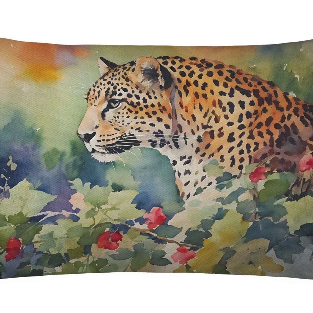 Edge Collections - 12" X 16" - Multicolor - Wildlife Throw Pillow Watercolor NEW Leopard 2945 - 1 Piece